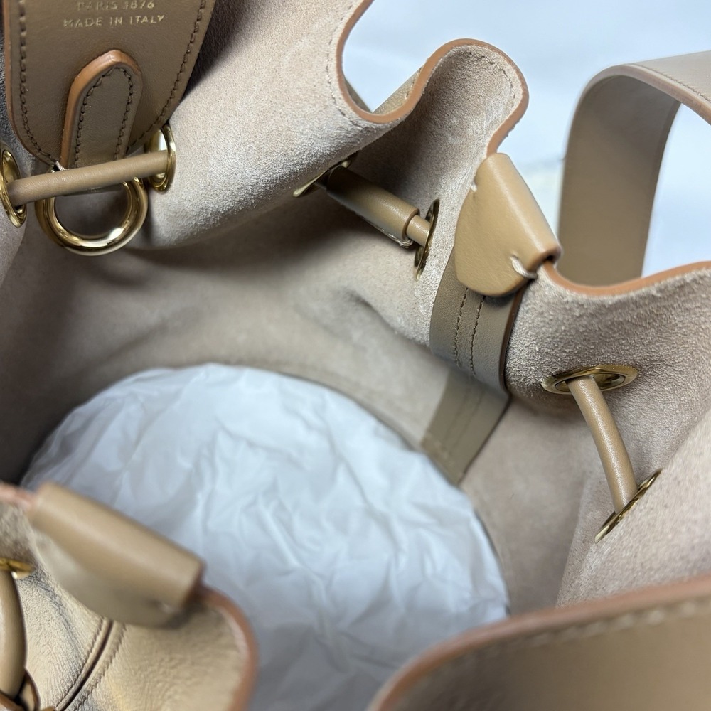 Lancel Cheri Bucket Bag Camel Leather Drawstring‎ Shoulder Bag Italy NWOT Pouch - Picture 11 of 13
